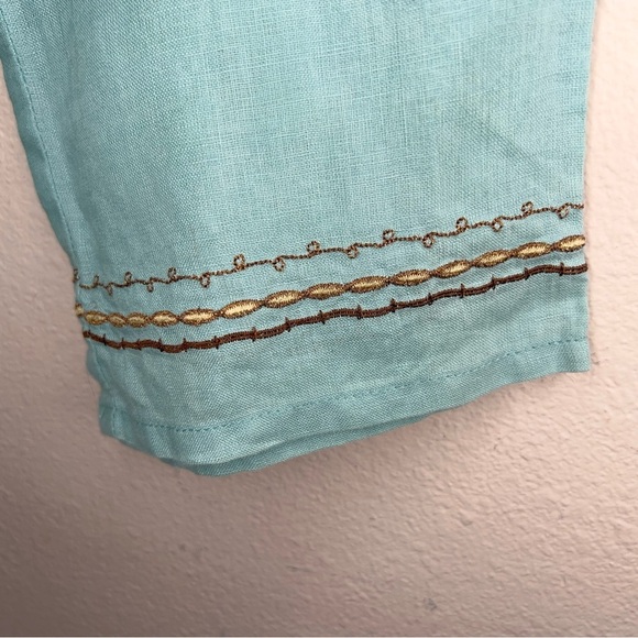 Size 6 Rafaella Linen Blouse Top Mint Teal Beaded Sequined Boho Bohemian - Picture 8 of 14